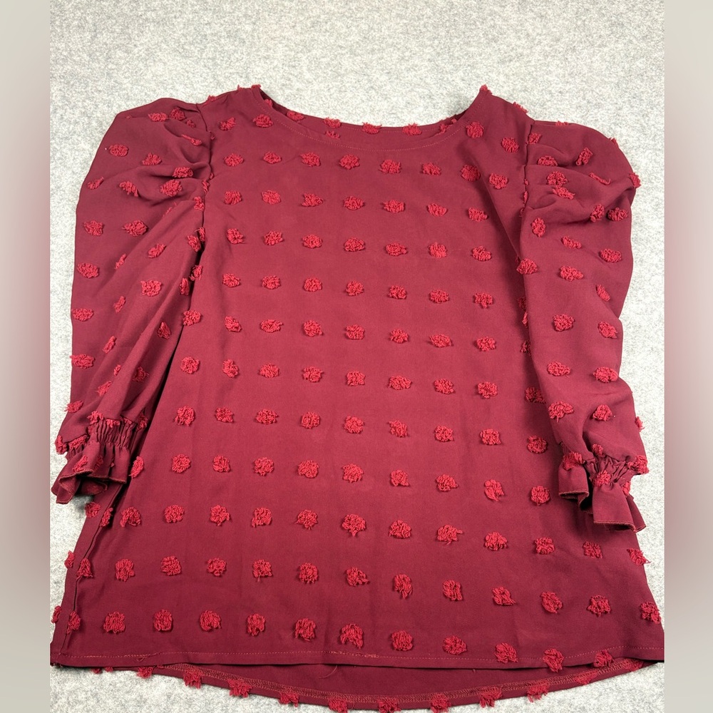 SHEIN Deep Red Textured Floral Blouse